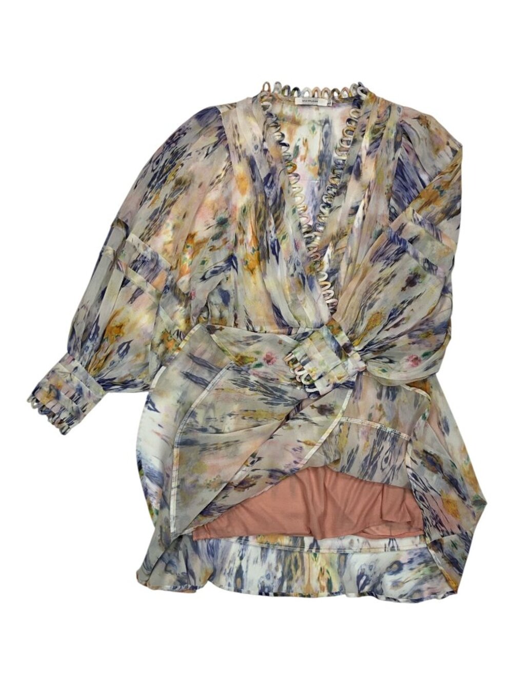 Avantlook Ruffle Chiffon Dress L Multicolor Long Sleeve Sheer - Picture 9 of 15